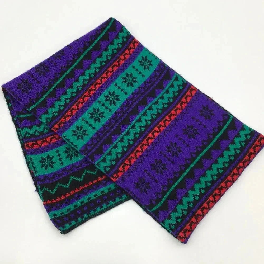 Reversible Christmas Scarf Scandinavian Nordic Vibes Snowflake Winter Fair Isles